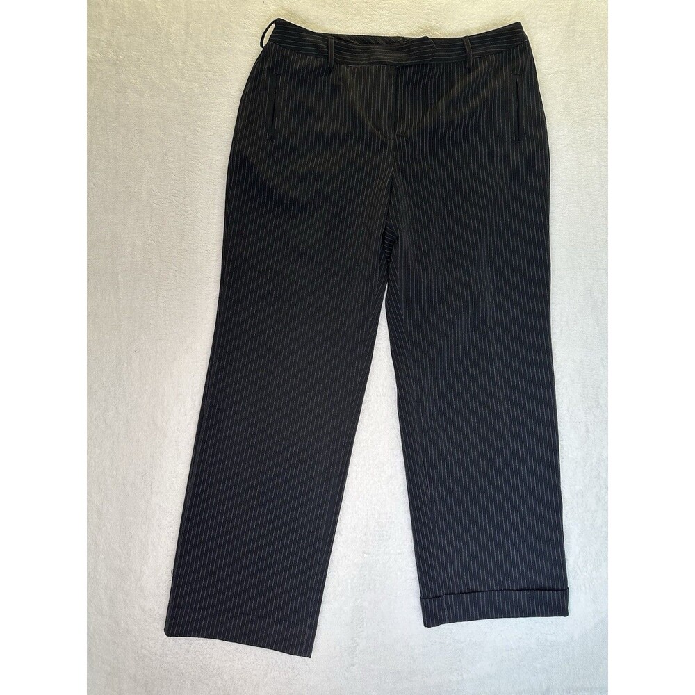Cato Womens Pinstriped Black Wide Leg Cuffed Slacks Size 16 (8036)
